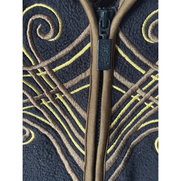 Bob Mackie Wearable Art Black Fleece Jacket With Gold Embroidery Size Medium - Picture 7 of 10